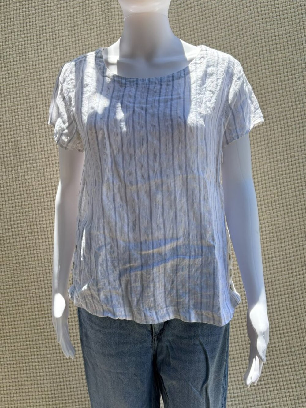 Cynthia Rowley Linen Blend Striped Blouse Top Coastal Cottagecore Boho (M)